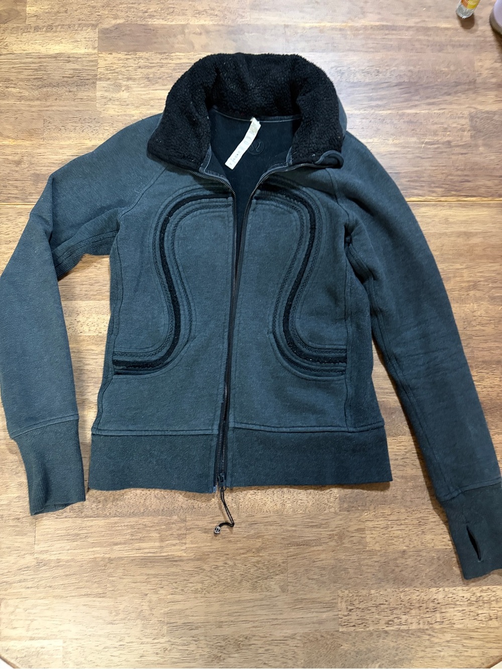 lululemon athletica Dark Gray Zip-Up Bomber Jacket with Sherpa Collar